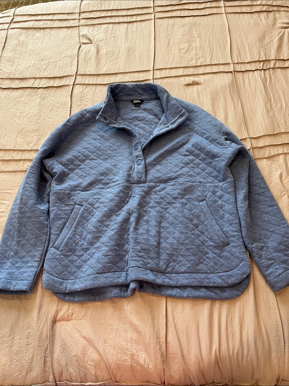 Eddie Bauer Quilted Pullover Snap-Neck Sweatshirt in Heather Blue